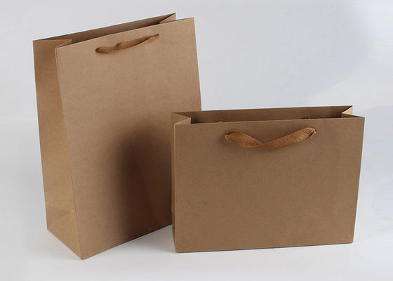 Sacos de papel maiorias retangulares personalizados, sacos de compras lisos de Kraft com punhos