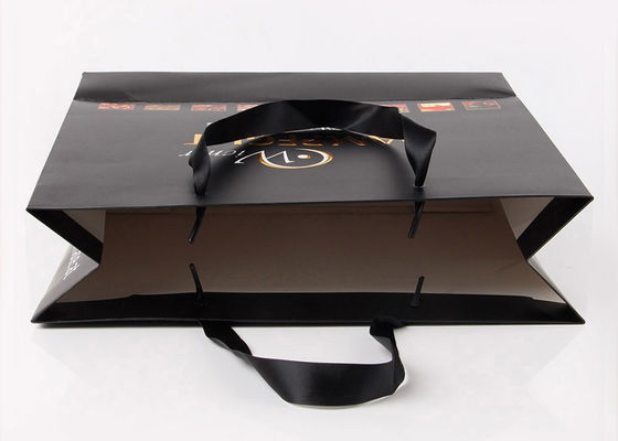 Sacos de papel feitos sob encomenda matte pretos com punhos, sacos de papel imprimidos punho da fita