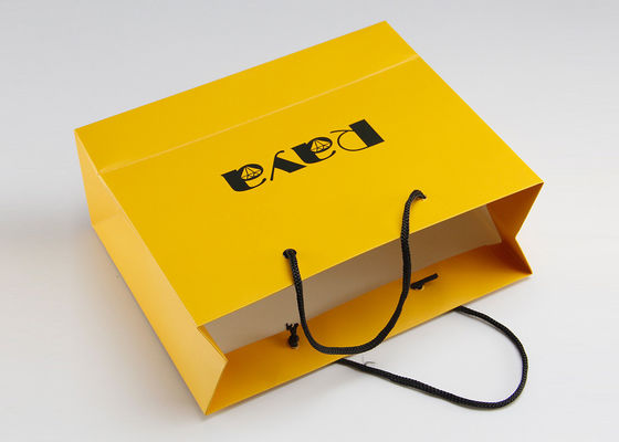 Punho de nylon dos sacos de compras de papel matte amarelos e logotipo personalizado impressos