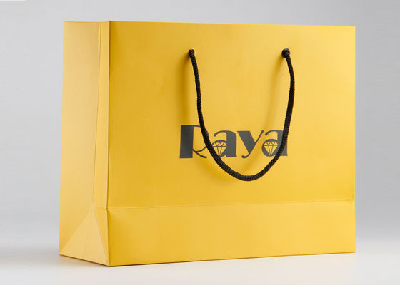 Punho de nylon dos sacos de compras de papel matte amarelos e logotipo personalizado impressos