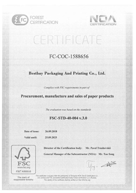 China Bestbay Packaging And Printing Co., Ltd Certificações